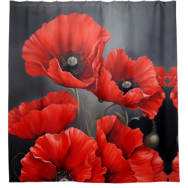Rote Mohnblumen Duschvorhang (Vorderseite)