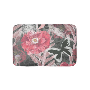 Rote Mohnblumen.Farbenfroher Blumenprint. Badematte