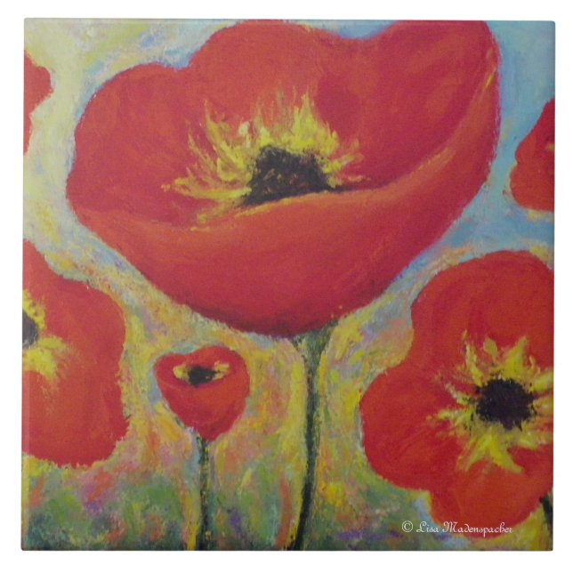 Rote Mohnblumen-Fliese Fliese (Vorderseite)