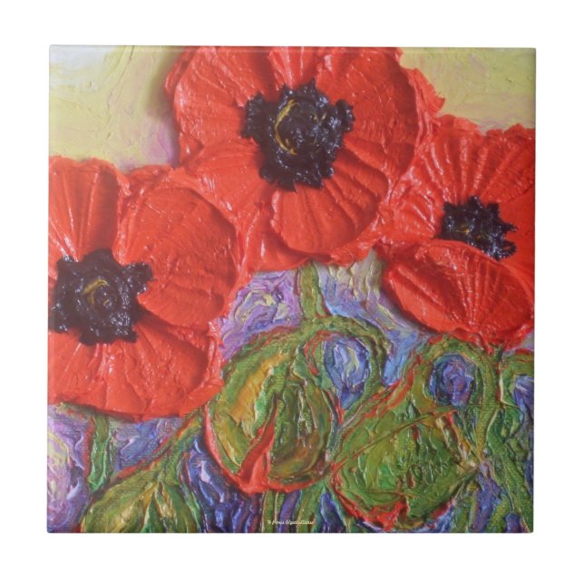Rote Mohnblumen-Fliese Fliese (Vorderseite)