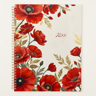 Rote Mohnblumen Floral Spiralgebundenes Botanische Planer