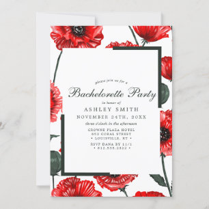 Rote Mohnblumen Florale Junggesellinnenparty Einladung