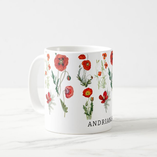 Rote Mohnblumen-Florals Kaffeetasse (Vorderseite Links)