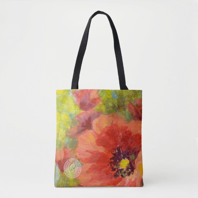 Rote Mohnblumen groß mit gelben Grüntönen Tasche (Vorderseite)