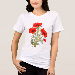 Rote Mohnblumen Grüne Stiele Florale Tri-Blend-Hem Tri-Blend Shirt