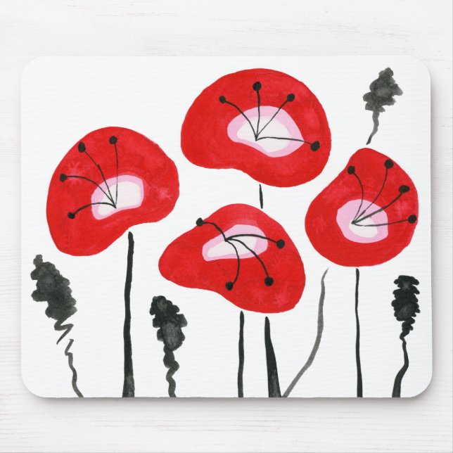 Rote Mohnblumen, Helles Mittleres Modernes, Einzig Mousepad (Vorne)