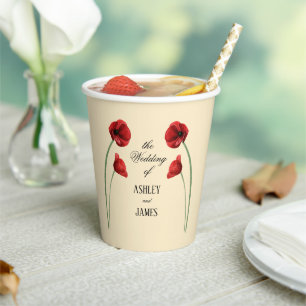 Rote Mohnblumen Hochzeit Moderne Blumen Pappbecher