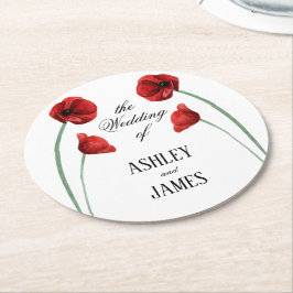 Rote Mohnblumen Hochzeit Moderne Blumen Runder Pappuntersetzer