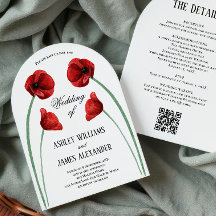 Rote Mohnblumen Hochzeitskarten in einem