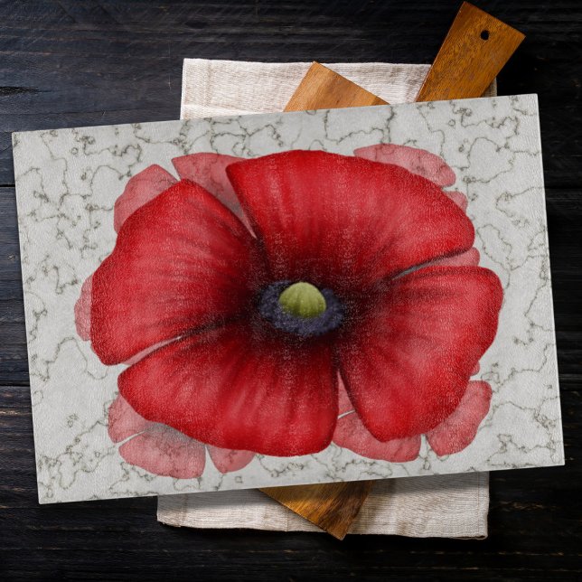 Rote Mohnblumen-Imitate Marmormuster Schneidebrett (Pop a poppy chopping board in your kitchen for a pretty pop of color)