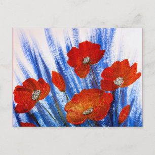 Rote Mohnblumen in blauem Gras Postkarte