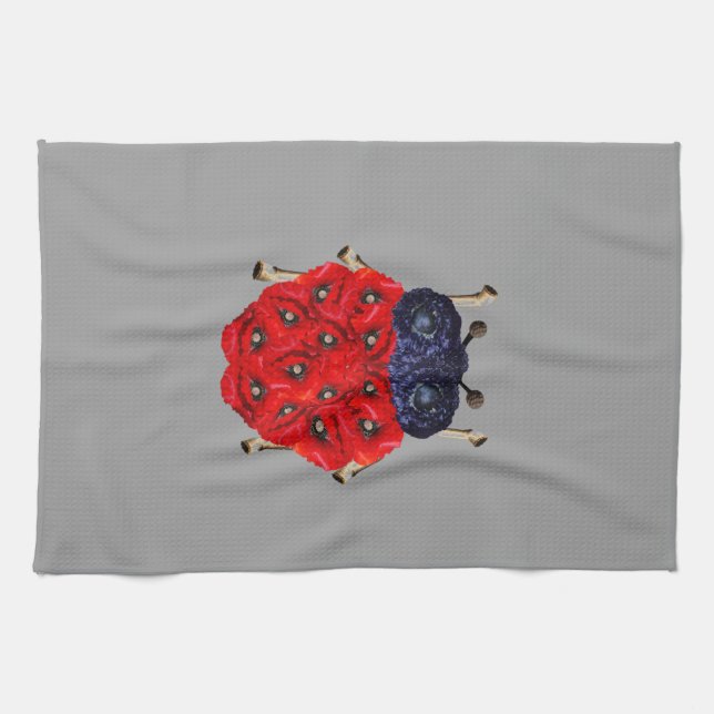Rote Mohnblumen-Käfer-Grafik Geschirrtuch (Horizontal)