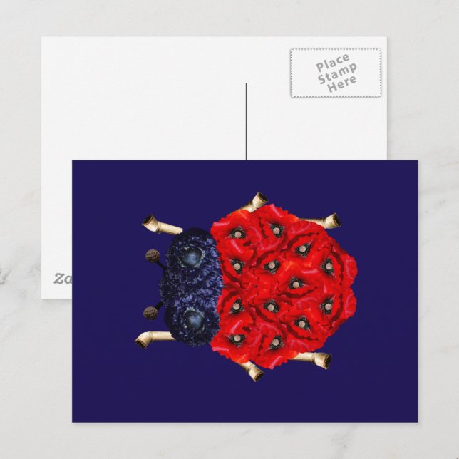 Rote Mohnblumen-Käfer-Grafik Postkarte (Vorne/Hinten)