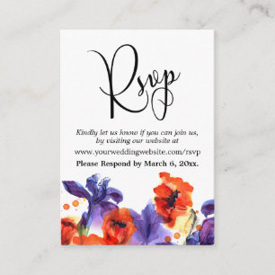 Rote Mohnblumen & Lila Iris Online-RSVP-Einlegekar Begleitkarte
