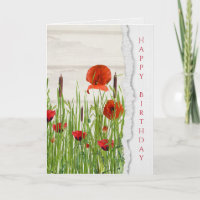 rote Mohnblumen mit Cattailsgeburtstag