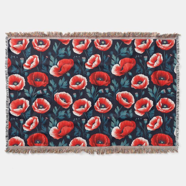 Rote Mohnblumen mit grünem Laub Decke (Vorderseite)