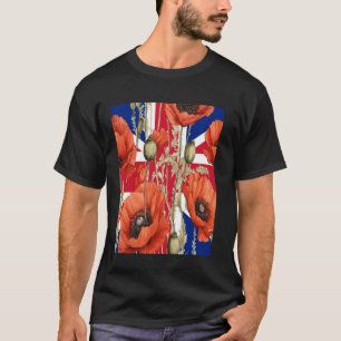Rote Mohnblumen mit Union Jack Hintergrund T-Shirt