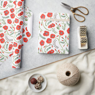 Rote Mohnblumen moderne florale Hochzeit  Geschenkpapier