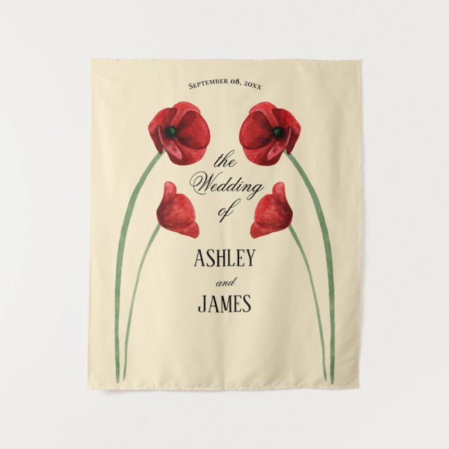 Rote Mohnblumen Moderne Hochzeit Wandteppich (Vorderseite)