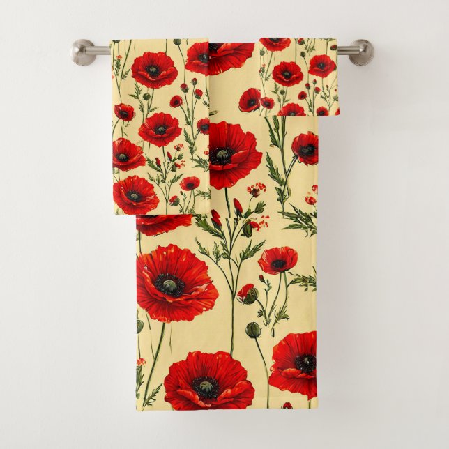 Rote Mohnblumen Muster Badhandtuch Set (Insitu)