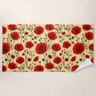 Rote Mohnblumen Muster Strandtuch