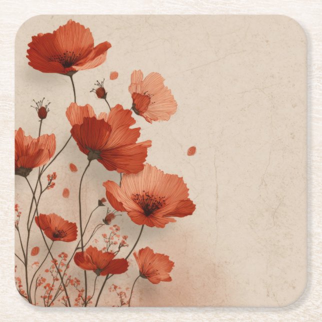 Rote Mohnblumen. Rechteckiger Pappuntersetzer (Vorderseite)