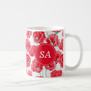 Rote Mohnblumen Rückkehr zur Schule Wohnheim Essen Kaffeetasse