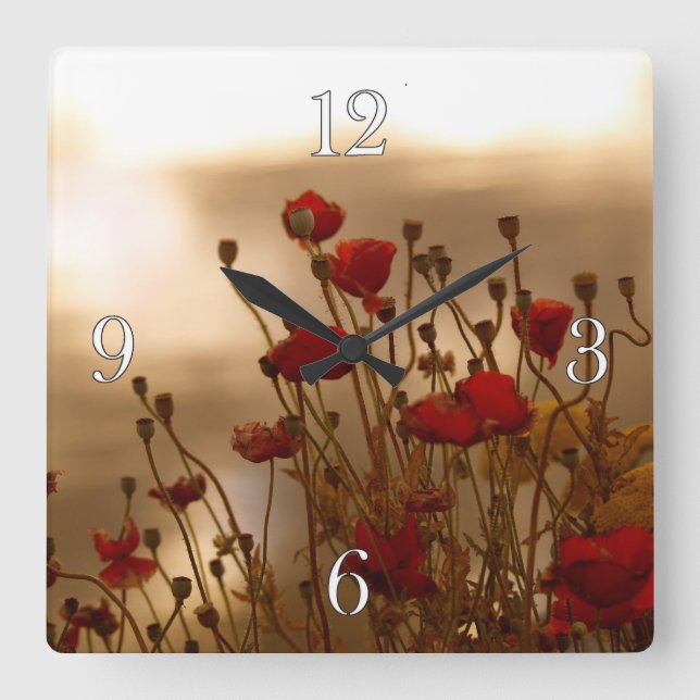 Rote Mohnblumen-u. Quadratische Wanduhr (Vorderseite)