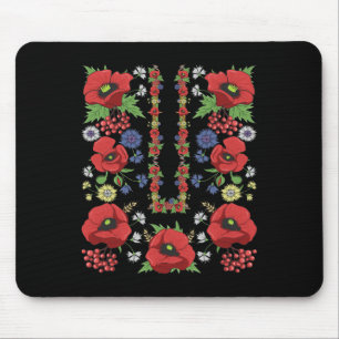 Rote Mohnblumen Ukraine-Shirt Floral Ukrainische W Mousepad