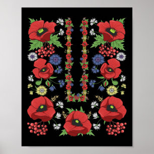 Rote Mohnblumen Ukraine-Shirt Floral Ukrainische W Poster
