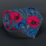 Rote Mohnblumen und blaue Maisblumen auf blau Krawatte<br><div class="desc">Handgezeichnetes Vektormuster mit roten Mohnblumen und blauen Maisblumen</div>