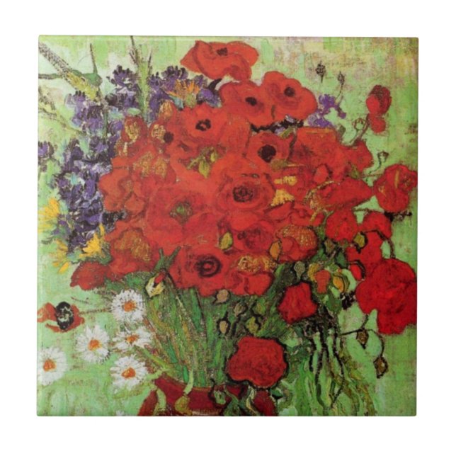 Rote Mohnblumen-und Gänseblümchen-Fliese Van Gogh Fliese (Vorderseite)