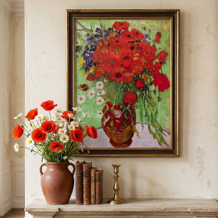 Rote Mohnblumen und Gänseblümchen von Vincent van  Poster