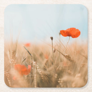 Rote Mohnblumen und Goldgerste Rechteckiger Pappuntersetzer