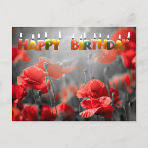 Rote Mohnblumen und Happy Birthday Kerzen  Postkarte