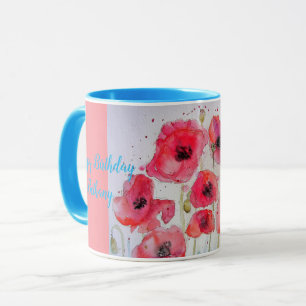 Rote Mohnblumen Wasserfarbe Damen Name Tasse blau