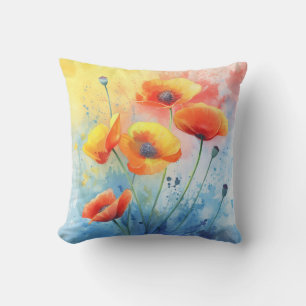 Rote Mohnblumen – Wasserfarben-Akzentkissen mit fl Kissen