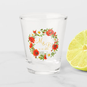 Rote Mohnblumen Weiße Gelbe Margeriten Blumenkranz Schnapsglas