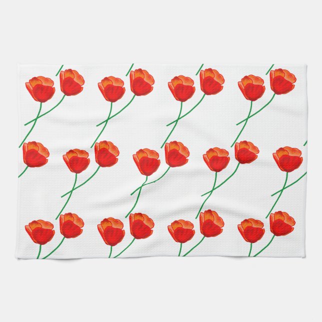 Rote Mohnblüte Blume Herz Weiß Geschirrtuch (Horizontal)