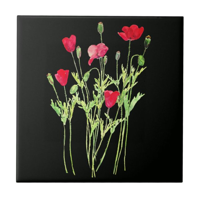 Rote Mohnblüte, Sommerwiese, wilde Blume Fliese (Vorderseite)