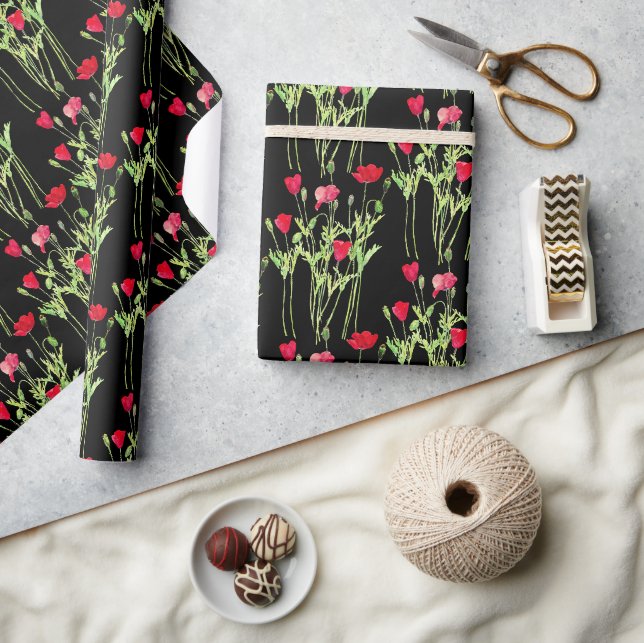 Rote Mohnblüte, Sommerwiese, wilde Blume Geschenkpapier (Kunsthandwerk)