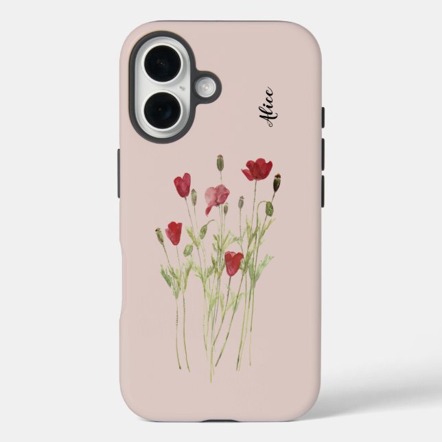Rote Mohnblüte, Sommerwiese, wilde Blume iPhone 16 Hülle (Rückseite)