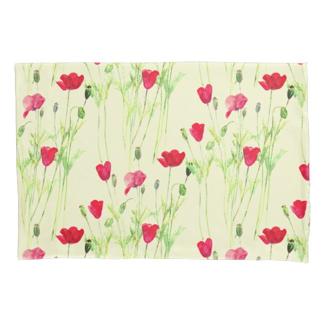 Rote Mohnblüte, Sommerwiese, wilde Blume Kissenbezug (Vorderseite)