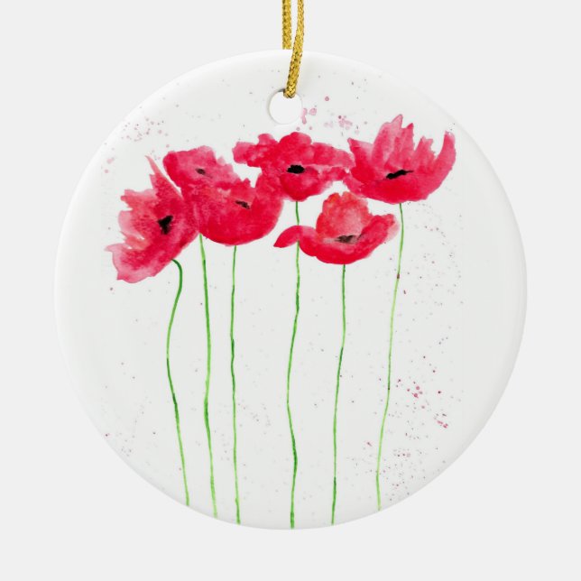 Rote Mohnblüten Blume Aquarell Keramik Ornament (Vorne)