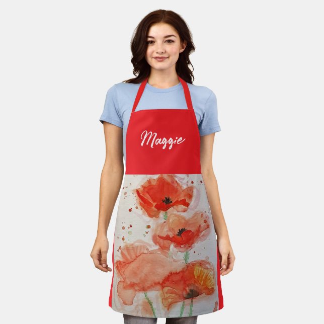 Rote Mohnblüten Flandern Aquarellmalerei Schürze (Getragen)