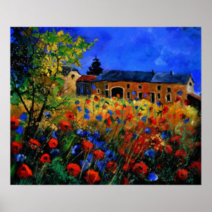 Rote Mohnblüten in Houroy Poster