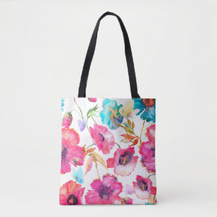 Rote Mohnblüten und Blumen mit Schmetterlingen, wa Tasche