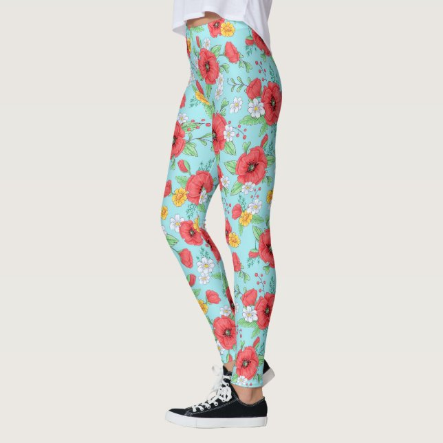 Rote Mohnblüten und Gänse Leggings (Links)