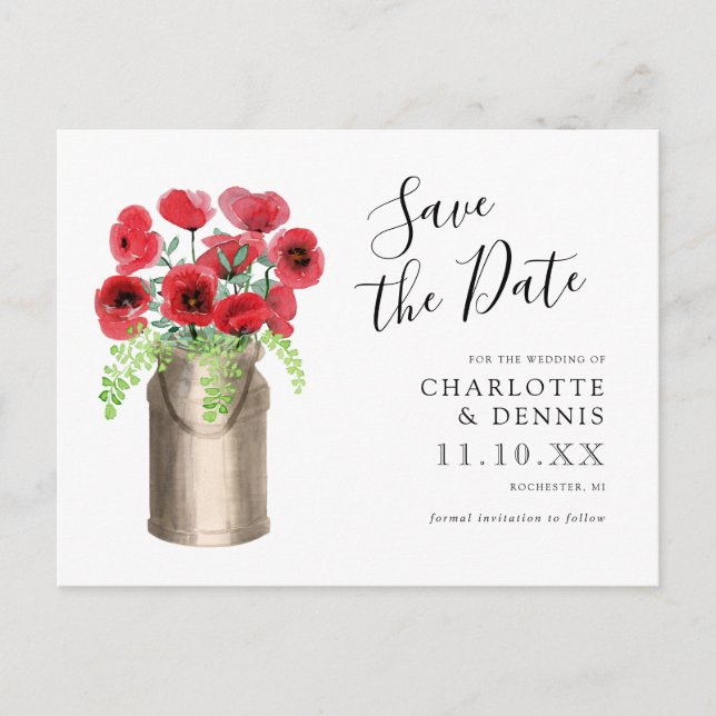 Rote Mohnmilch Save the Date Postkarte (Vorderseite)