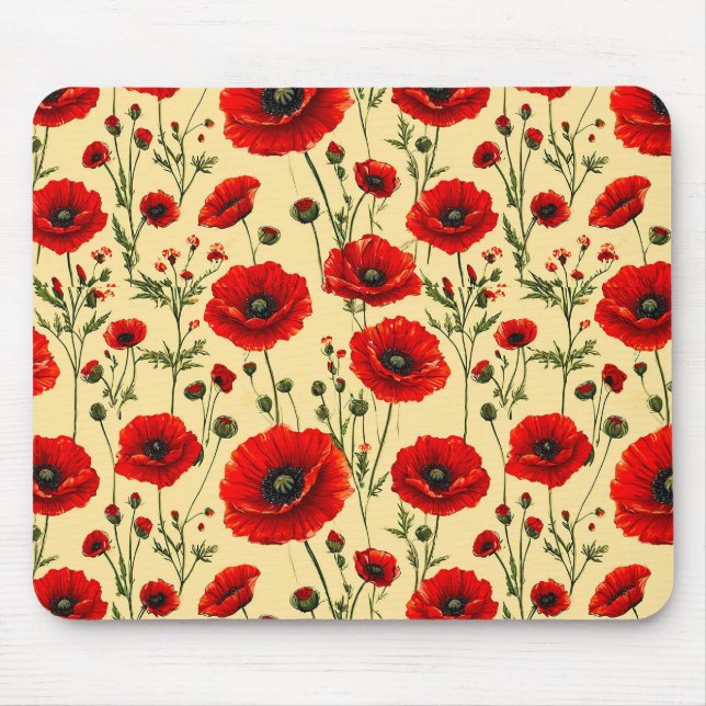 Rote Mohnmuster Mousepad (Vorne)
